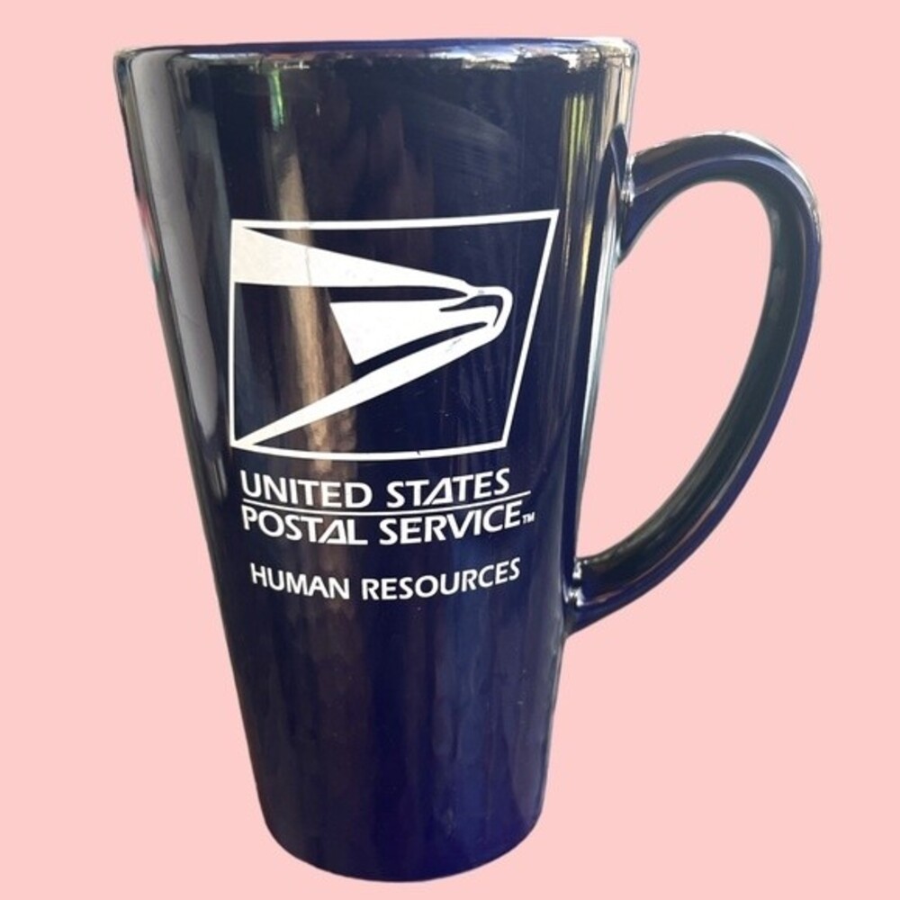 United States Postal Service Human Resources Tall Blue Coffee Mug Vintage Item